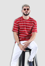Load image into Gallery viewer, fanideaz Cotton Round Neck Striped Oversized Half Sleeve T-Shirt for Mens