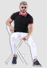 Load image into Gallery viewer, fanideaz Men's Blue Collar Premium Cotton Polo Black with Pink Collar Tshirt