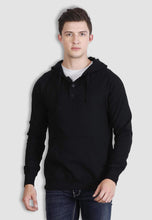 Load image into Gallery viewer, fanideaz Rich Cotton Sweatshirt Classic Black Henley Button Hoodies for Men Stylish