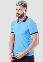 Load image into Gallery viewer, fanideaz Men's Blue Collar Premium Cotton Polo Turquoise with Black CollarTshirt