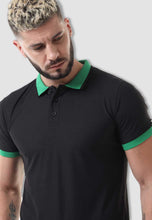 Load image into Gallery viewer, fanideaz Men's Blue Collar Premium Cotton Black with Green Collar Polo Tshirt
