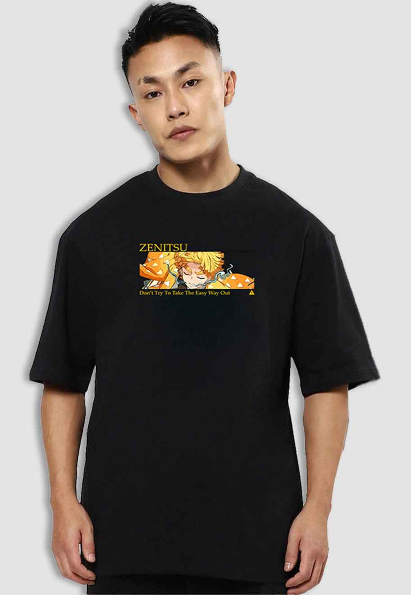 fanideaz Mens Half Sleeve Oversized Anime Zenitsu Printed Cotton