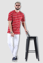 Load image into Gallery viewer, fanideaz Cotton Round Neck Striped Oversized Half Sleeve T-Shirt for Mens