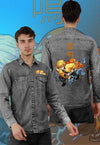 fanideaz Branded Mens Full Sleeve Cotton Anime Printed Denim Shirt for Men