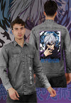 fanideaz Branded Mens Full Sleeve Cotton Anime Printed Denim Shirt for Men
