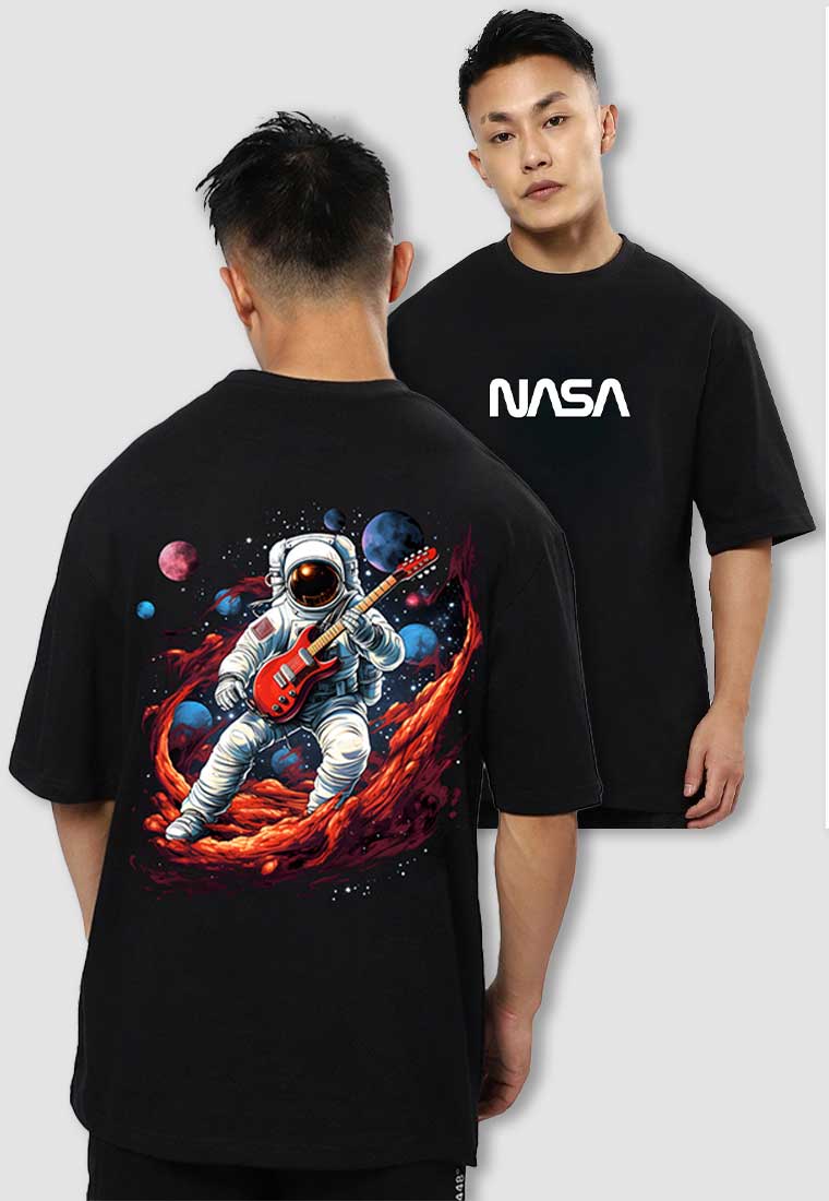 fanideaz Mens Half Sleeve Oversized Nasa Printed Cotton Tshirt