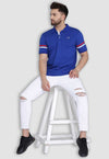 fanideaz Mens Cotton Half Sleeve Striped Polo Royal Blue T Shirt with Collar