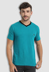 fanideaz Men’s Cotton Half Sleeve Classic Turquoise V Neck T Shirt