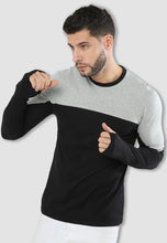 Load image into Gallery viewer, fanideaz Mens Full Sleeve Round Neck Contrast Black Cotton Tshirt-Sleeves Till Palm