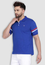 Load image into Gallery viewer, fanideaz Mens Cotton Half Sleeve Striped Polo Royal Blue T Shirt with Collar
