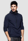 fanideaz Men's Cotton Navy Blue Hooded Sweatshirt with Leather Zip