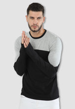 Load image into Gallery viewer, fanideaz Mens Full Sleeve Round Neck Contrast Black Cotton Tshirt-Sleeves Till Palm
