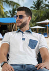 fanideaz Men's Denim Collar Premium Polo T Shirt with Denim Pocket