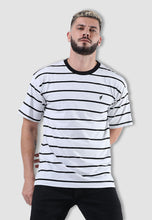 Load image into Gallery viewer, fanideaz Cotton Round Neck Striped Oversized Half Sleeve Grey T-Shirt for Mens
