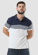 Load image into Gallery viewer, fanideaz Branded Men’s Half Sleeve Grey with White Contrast Striped Polo T shirt
