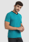 fanideaz Men’s Cotton Half Sleeve Classic Turquoise V Neck T Shirt
