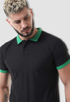 fanideaz Men's Blue Collar Premium Cotton Black with Green Collar Polo Tshirt
