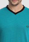 fanideaz Men’s Cotton Half Sleeve Classic Turquoise V Neck T Shirt