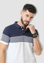Load image into Gallery viewer, fanideaz Branded Men’s Half Sleeve Grey with White Contrast Striped Polo T shirt
