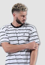 Load image into Gallery viewer, fanideaz Cotton Round Neck Striped Oversized Half Sleeve Grey T-Shirt for Mens
