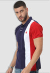 fanideaz Mens Cotton Half Sleeve Striped Polo Navy T Shirt with Collar
