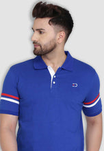 Load image into Gallery viewer, fanideaz Mens Cotton Half Sleeve Striped Polo Royal Blue T Shirt with Collar
