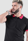 fanideaz Men's Blue Collar Premium Cotton Polo Black with Pink Collar Tshirt
