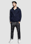 fanideaz Men's Cotton Navy Blue Hooded Sweatshirt with Leather Zip
