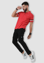 Load image into Gallery viewer, fanideaz Mens Cotton Half Sleeve Striped Polo Red T Shirt with Collar
