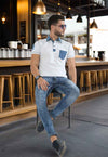 fanideaz Men's Denim Collar Premium Polo T Shirt with Denim Pocket