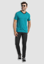 Load image into Gallery viewer, fanideaz Men’s Cotton Half Sleeve Classic Turquoise V Neck T Shirt
