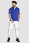 fanideaz Mens Cotton Half Sleeve Striped Polo Royal Blue T Shirt with Collar