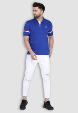 Load image into Gallery viewer, fanideaz Mens Cotton Half Sleeve Striped Polo Royal Blue T Shirt with Collar
