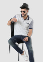 Load image into Gallery viewer, fanideaz Men’s Cotton Navy Blue Striped Polo T Shirt with Collar and Pocket
