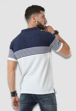 Load image into Gallery viewer, fanideaz Branded Men’s Half Sleeve Grey with White Contrast Striped Polo T shirt
