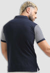 fanideaz Men’s Cotton Navy Blue Striped Polo  Navy T Shirt with Collar and Pocket