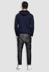 fanideaz Men's Cotton Navy Blue Hooded Sweatshirt with Leather Zip