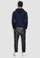Load image into Gallery viewer, fanideaz Men&#39;s Cotton Navy Blue Hooded Sweatshirt with Leather Zip