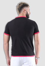 Load image into Gallery viewer, fanideaz Men&#39;s Blue Collar Premium Cotton Polo Black with Pink Collar Tshirt
