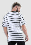 fanideaz Cotton Round Neck Striped Oversized Half Sleeve Grey T-Shirt for Mens