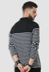 fanideaz Men’s Full Sleeve Cotton Black and White Striped Polo T Shirt