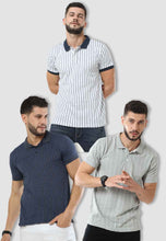 Load image into Gallery viewer, fanideaz Mens Cotton Half Sleeve Striped Combo 1 Polo Navy  T Shirt with Collar
