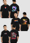 fanideaz Mens Custom Anime Oversized Half Sleeve Printed Anime Combo 2 Cotton T-Shirt