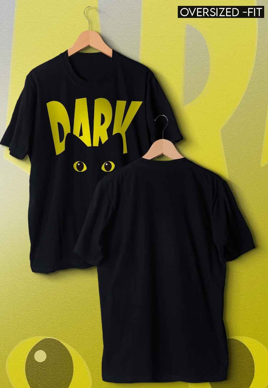 fanideaz Mens Half Sleeve Oversized Dark Cat Printed Cotton Tshirt